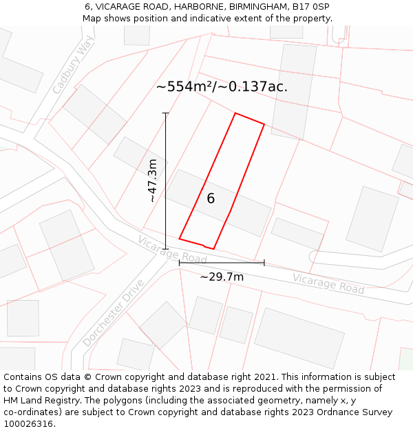 6, VICARAGE ROAD, HARBORNE, BIRMINGHAM, B17 0SP: Plot and title map