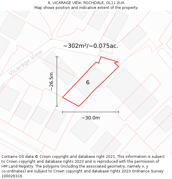 6, VICARAGE VIEW, ROCHDALE, OL11 2UA: Plot and title map