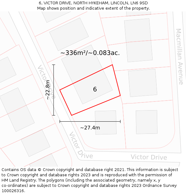 6, VICTOR DRIVE, NORTH HYKEHAM, LINCOLN, LN6 9SD: Plot and title map