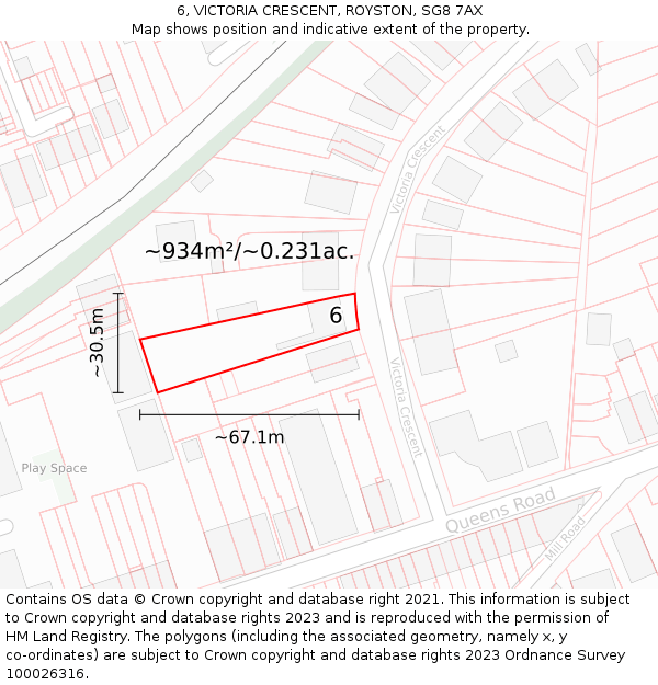 6, VICTORIA CRESCENT, ROYSTON, SG8 7AX: Plot and title map