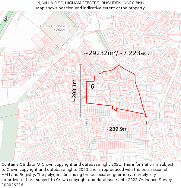 6, VILLA RISE, HIGHAM FERRERS, RUSHDEN, NN10 8NU: Plot and title map