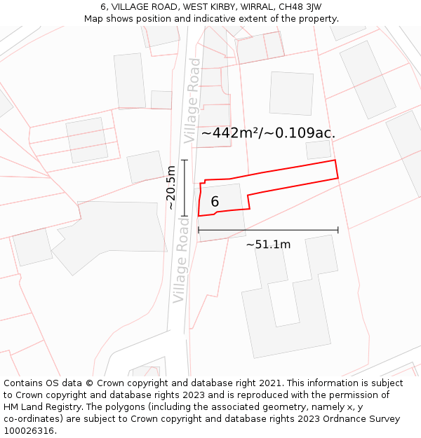 6, VILLAGE ROAD, WEST KIRBY, WIRRAL, CH48 3JW: Plot and title map