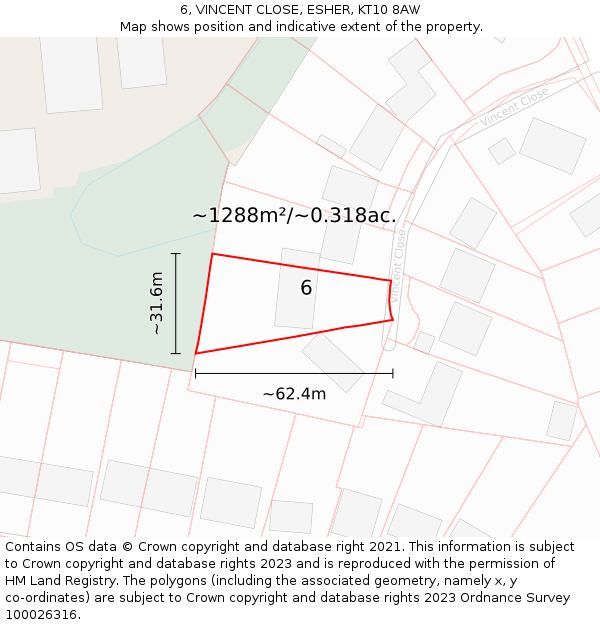 6, VINCENT CLOSE, ESHER, KT10 8AW: Plot and title map