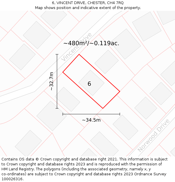 6, VINCENT DRIVE, CHESTER, CH4 7RQ: Plot and title map