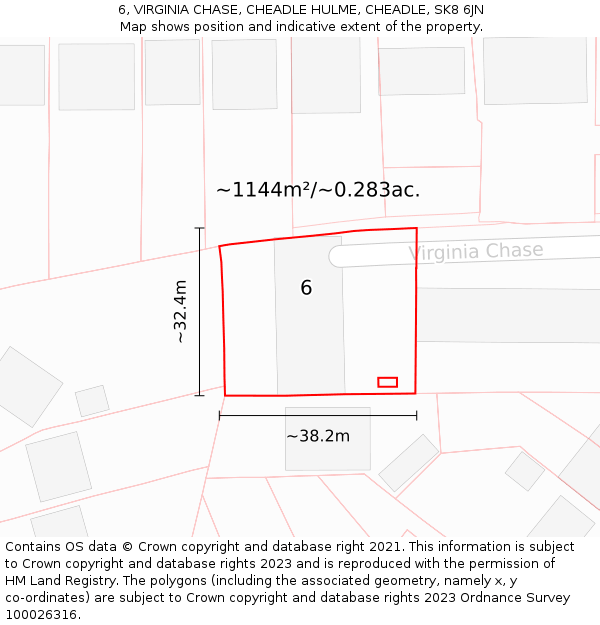 6, VIRGINIA CHASE, CHEADLE HULME, CHEADLE, SK8 6JN: Plot and title map