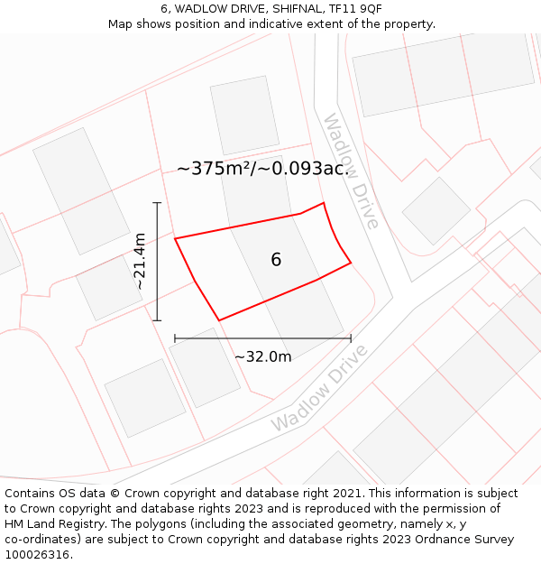 6, WADLOW DRIVE, SHIFNAL, TF11 9QF: Plot and title map