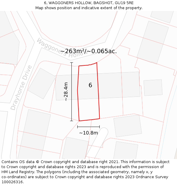 6, WAGGONERS HOLLOW, BAGSHOT, GU19 5RE: Plot and title map