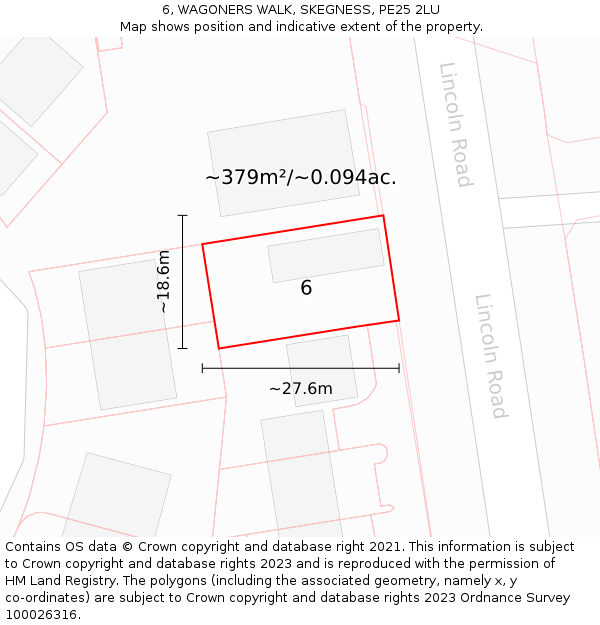 6, WAGONERS WALK, SKEGNESS, PE25 2LU: Plot and title map