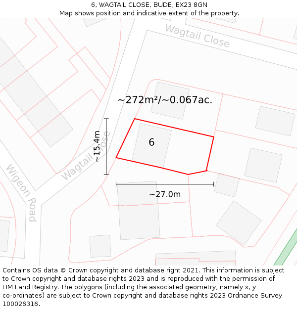 6, WAGTAIL CLOSE, BUDE, EX23 8GN: Plot and title map