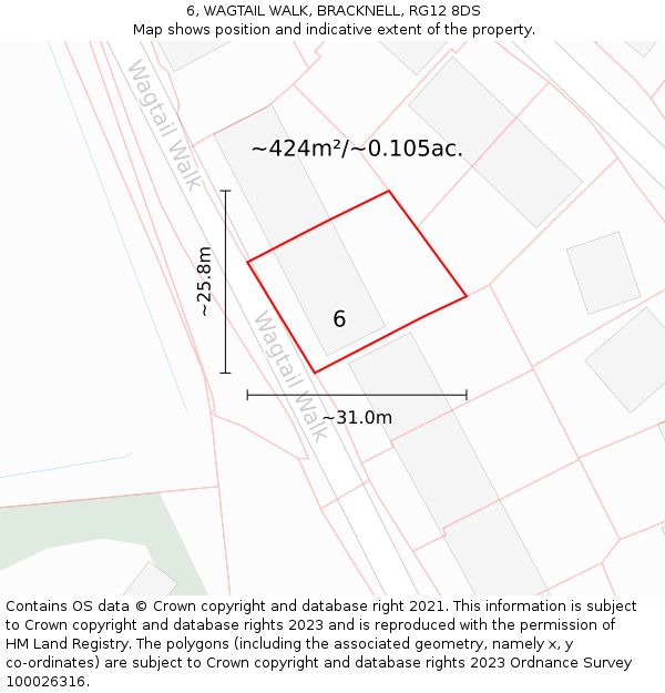 6, WAGTAIL WALK, BRACKNELL, RG12 8DS: Plot and title map