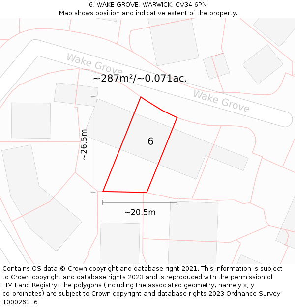 6, WAKE GROVE, WARWICK, CV34 6PN: Plot and title map