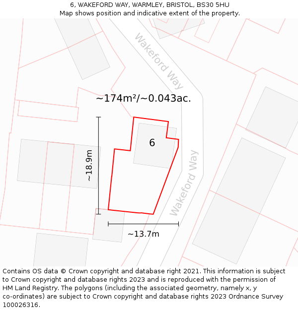 6, WAKEFORD WAY, WARMLEY, BRISTOL, BS30 5HU: Plot and title map