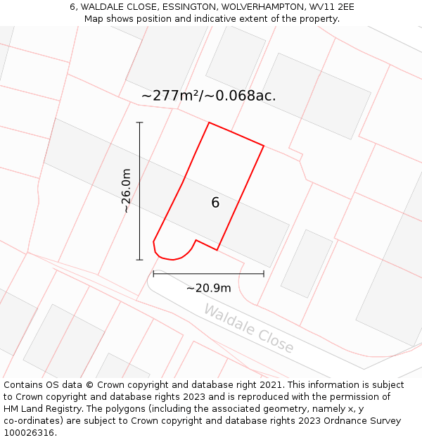 6, WALDALE CLOSE, ESSINGTON, WOLVERHAMPTON, WV11 2EE: Plot and title map