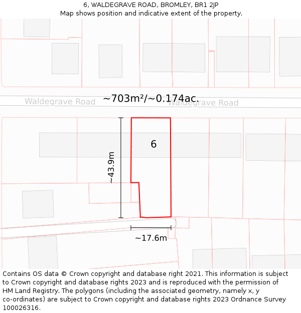 6, WALDEGRAVE ROAD, BROMLEY, BR1 2JP: Plot and title map