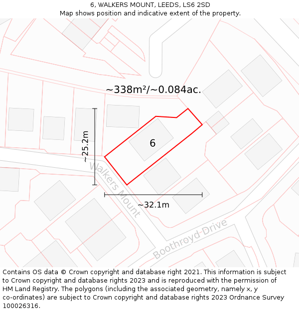 6, WALKERS MOUNT, LEEDS, LS6 2SD: Plot and title map