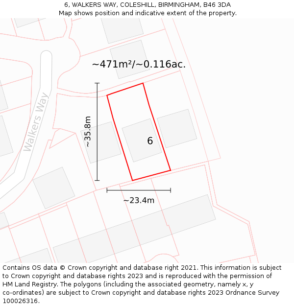 6, WALKERS WAY, COLESHILL, BIRMINGHAM, B46 3DA: Plot and title map