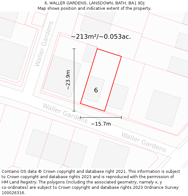 6, WALLER GARDENS, LANSDOWN, BATH, BA1 9DJ: Plot and title map