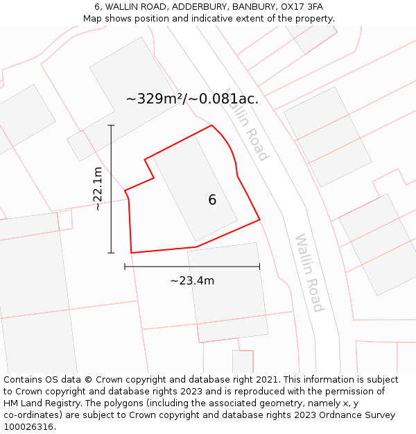 6, WALLIN ROAD, ADDERBURY, BANBURY, OX17 3FA: Plot and title map