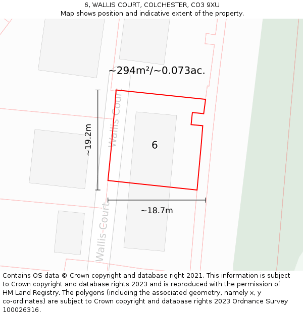 6, WALLIS COURT, COLCHESTER, CO3 9XU: Plot and title map