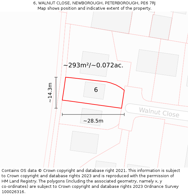 6, WALNUT CLOSE, NEWBOROUGH, PETERBOROUGH, PE6 7RJ: Plot and title map