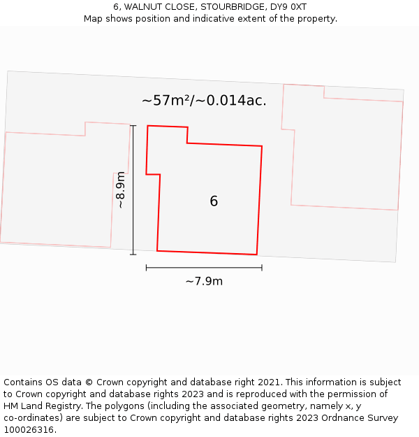 6, WALNUT CLOSE, STOURBRIDGE, DY9 0XT: Plot and title map