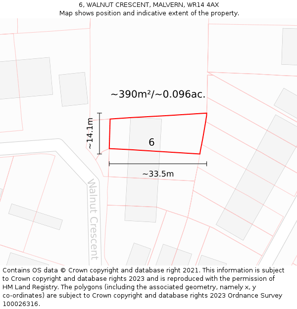 6, WALNUT CRESCENT, MALVERN, WR14 4AX: Plot and title map