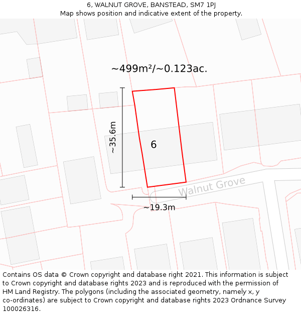 6, WALNUT GROVE, BANSTEAD, SM7 1PJ: Plot and title map