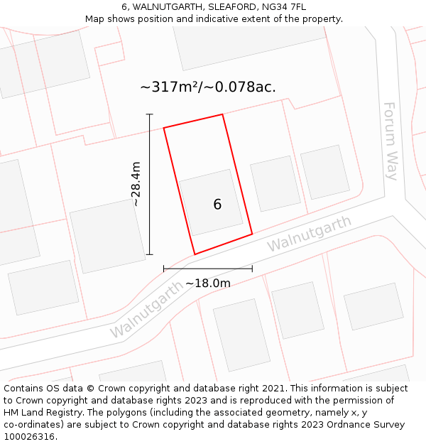6, WALNUTGARTH, SLEAFORD, NG34 7FL: Plot and title map
