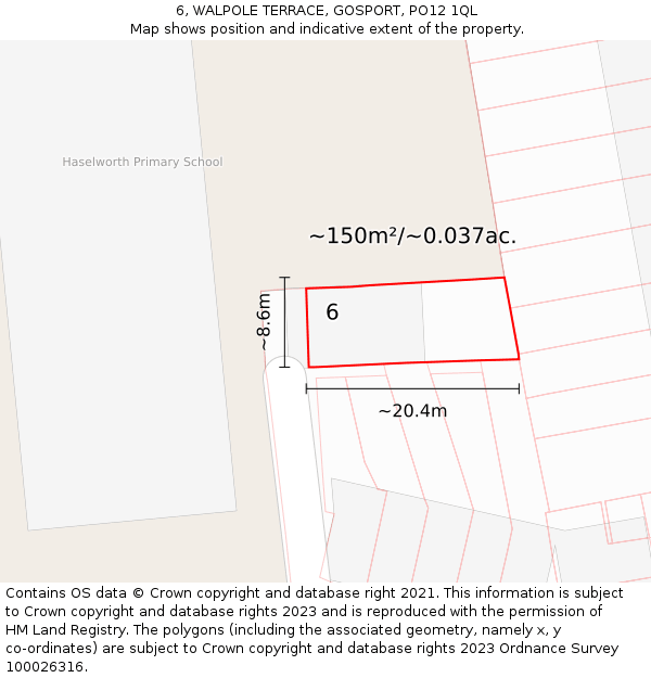 6, WALPOLE TERRACE, GOSPORT, PO12 1QL: Plot and title map