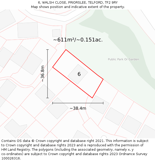 6, WALSH CLOSE, PRIORSLEE, TELFORD, TF2 9RY: Plot and title map