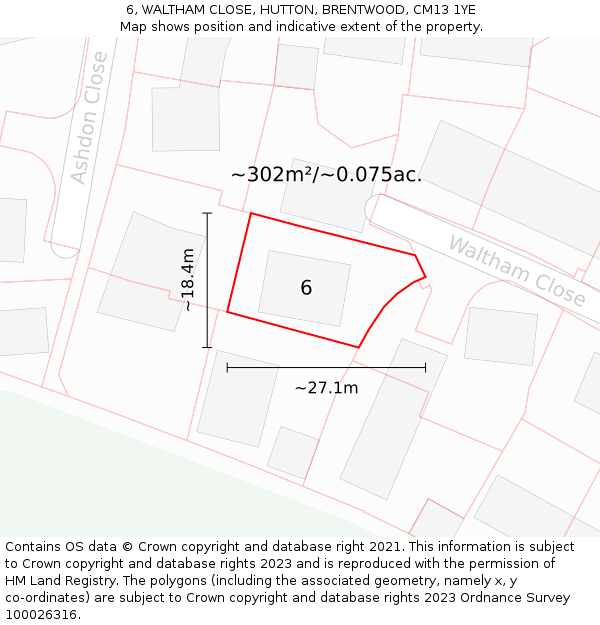 6, WALTHAM CLOSE, HUTTON, BRENTWOOD, CM13 1YE: Plot and title map