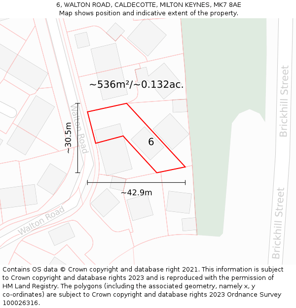 6, WALTON ROAD, CALDECOTTE, MILTON KEYNES, MK7 8AE: Plot and title map