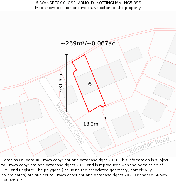 6, WANSBECK CLOSE, ARNOLD, NOTTINGHAM, NG5 8SS: Plot and title map