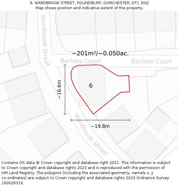 6, WARDBROOK STREET, POUNDBURY, DORCHESTER, DT1 3GQ: Plot and title map