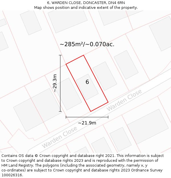 6, WARDEN CLOSE, DONCASTER, DN4 6RN: Plot and title map