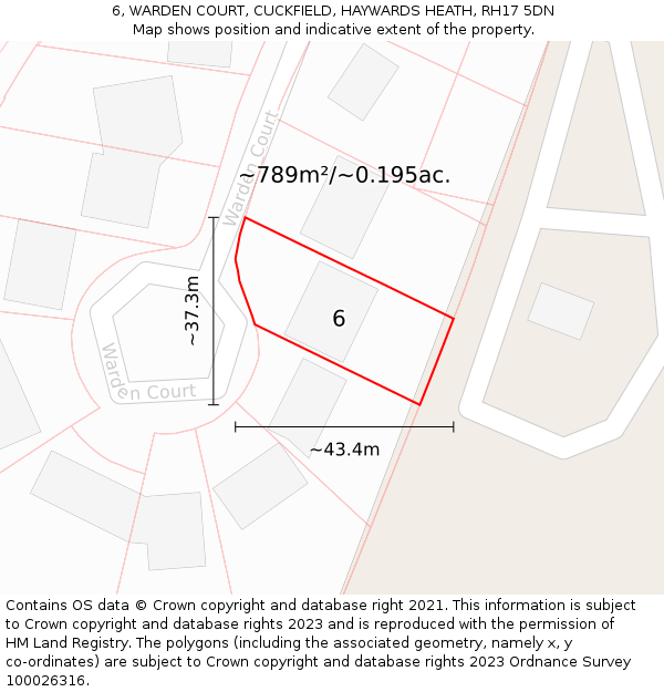 6, WARDEN COURT, CUCKFIELD, HAYWARDS HEATH, RH17 5DN: Plot and title map