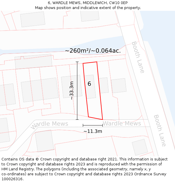 6, WARDLE MEWS, MIDDLEWICH, CW10 0EP: Plot and title map