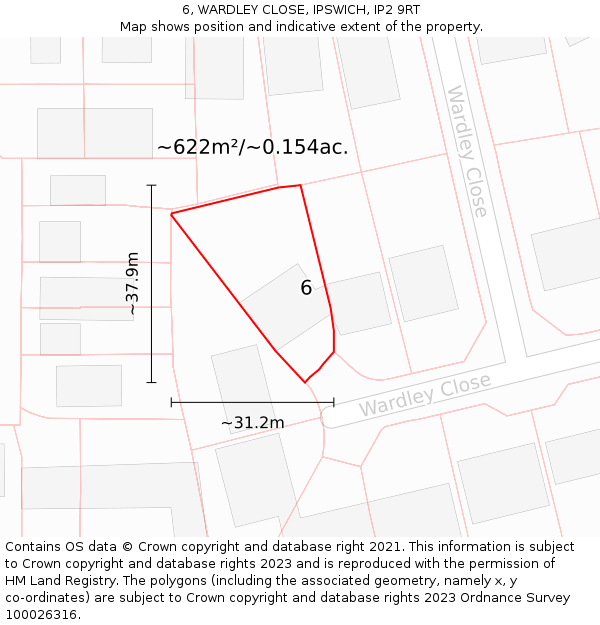 6, WARDLEY CLOSE, IPSWICH, IP2 9RT: Plot and title map