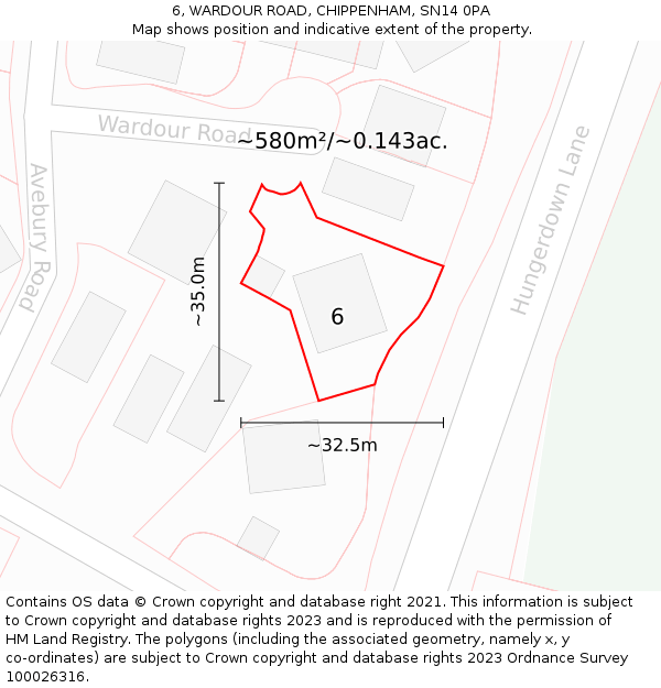 6, WARDOUR ROAD, CHIPPENHAM, SN14 0PA: Plot and title map