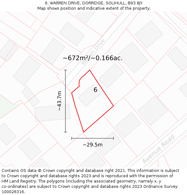 6, WARREN DRIVE, DORRIDGE, SOLIHULL, B93 8JY: Plot and title map