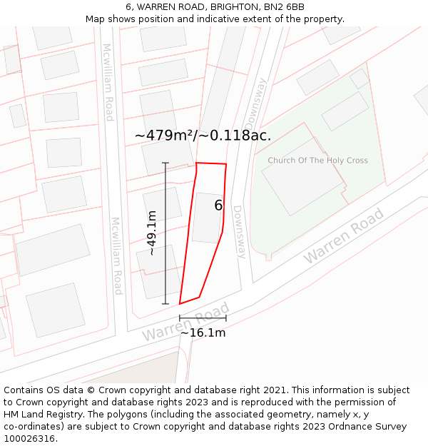 6, WARREN ROAD, BRIGHTON, BN2 6BB: Plot and title map