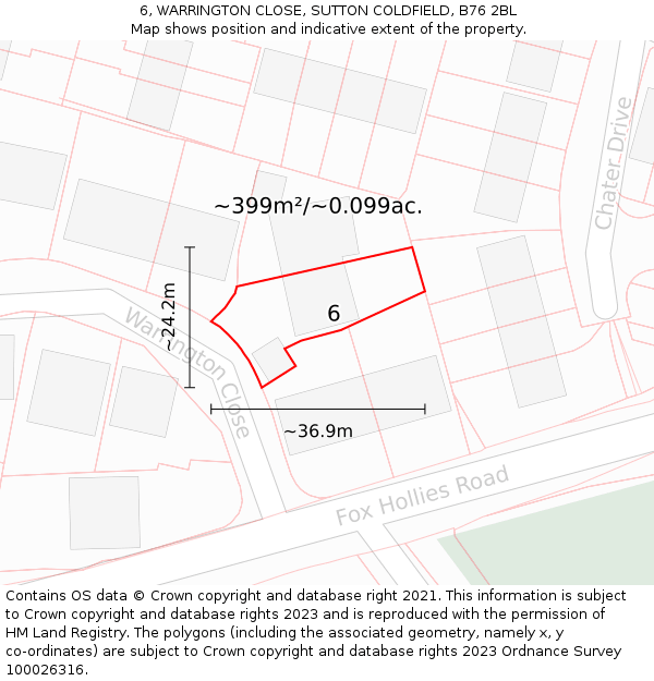 6, WARRINGTON CLOSE, SUTTON COLDFIELD, B76 2BL: Plot and title map