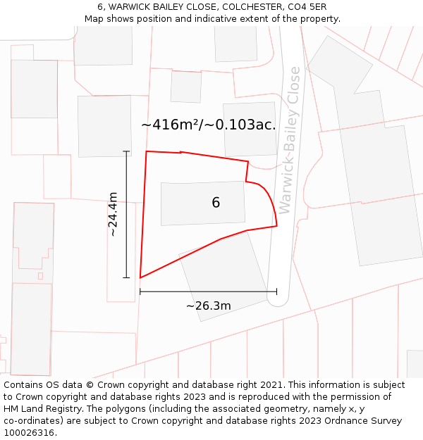 6, WARWICK BAILEY CLOSE, COLCHESTER, CO4 5ER: Plot and title map