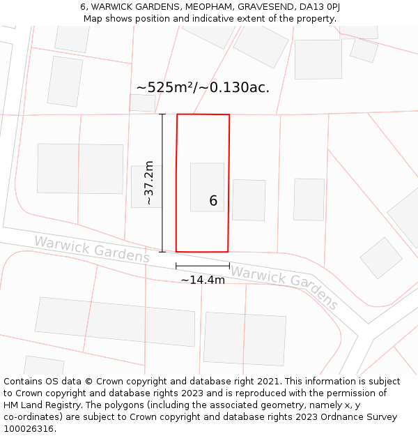 6, WARWICK GARDENS, MEOPHAM, GRAVESEND, DA13 0PJ: Plot and title map