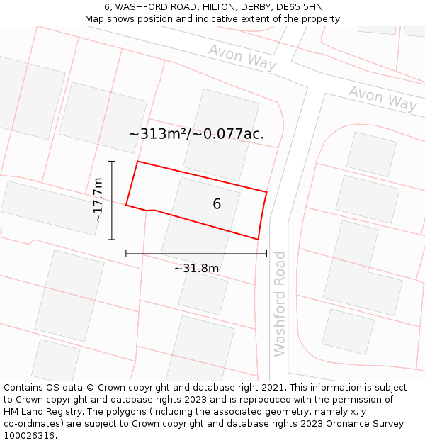 6, WASHFORD ROAD, HILTON, DERBY, DE65 5HN: Plot and title map