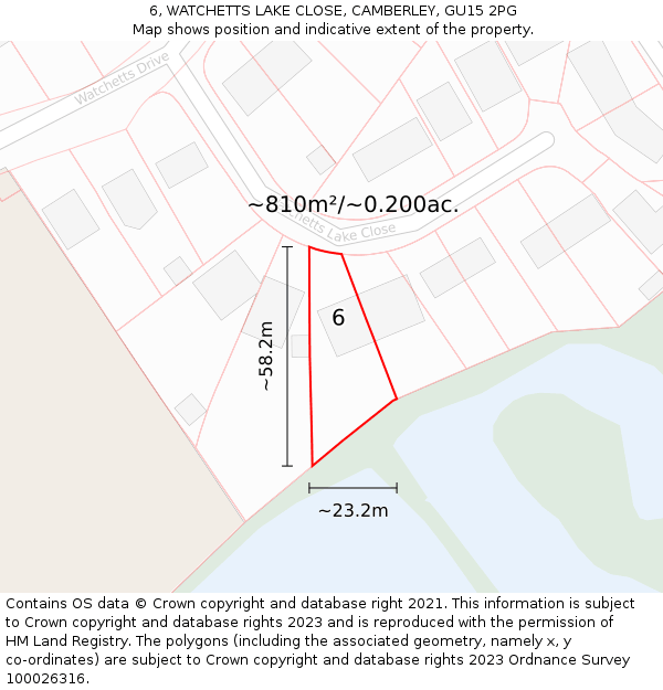 6, WATCHETTS LAKE CLOSE, CAMBERLEY, GU15 2PG: Plot and title map
