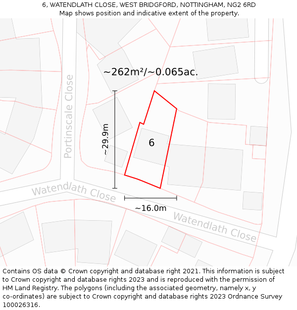 6, WATENDLATH CLOSE, WEST BRIDGFORD, NOTTINGHAM, NG2 6RD: Plot and title map