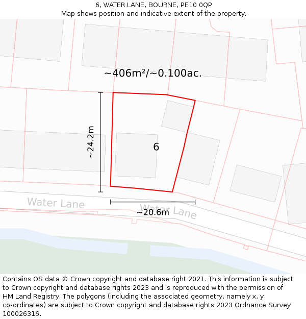 6, WATER LANE, BOURNE, PE10 0QP: Plot and title map