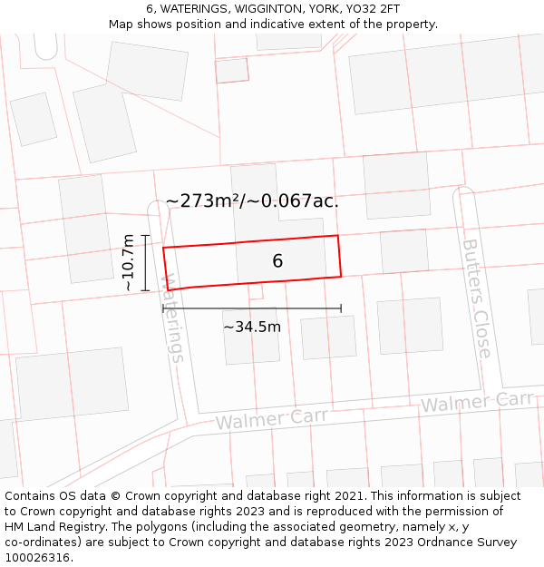 6, WATERINGS, WIGGINTON, YORK, YO32 2FT: Plot and title map