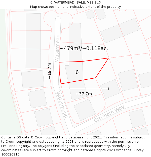 6, WATERMEAD, SALE, M33 3UX: Plot and title map